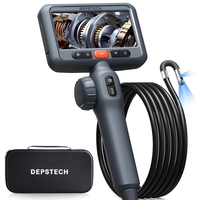 DEPSTECH Dual Lens Two-Way Articulating Borescope Camera with Light, 4.5" Screen and 5FT Flexible Snake Scope Industrial Endoscope, Inspection Video Camera Tool for Wall, Engine, Auto, Mechanics - Image 1